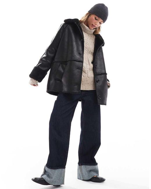 Pretty Lavish Black Oversized Aviator Coat