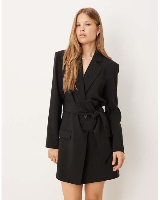 Pretty Lavish Natural Tie Waist Blazer Mini Dress