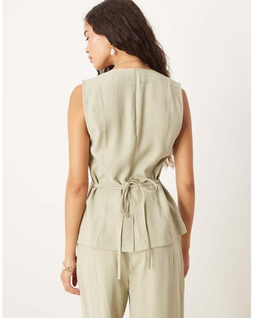 Vila Natural Tie Waist Tailored Waistcoat Co-ord