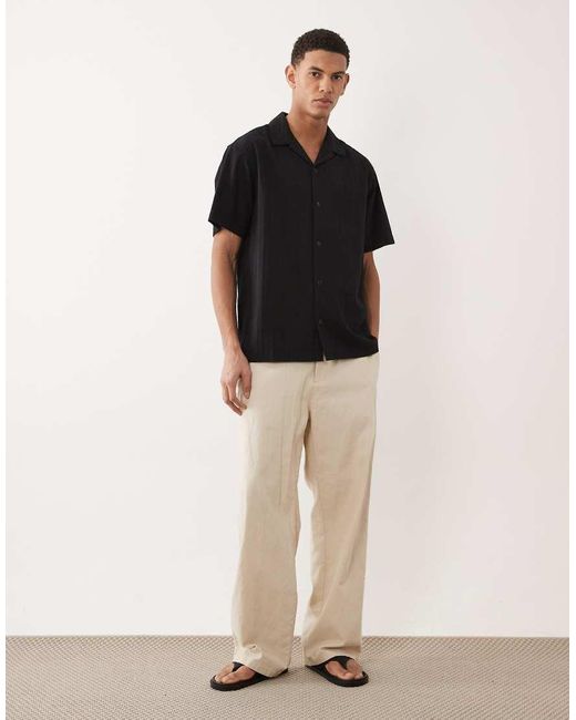 Jack & Jones Black Textured Shirt With Short Sleeves for men