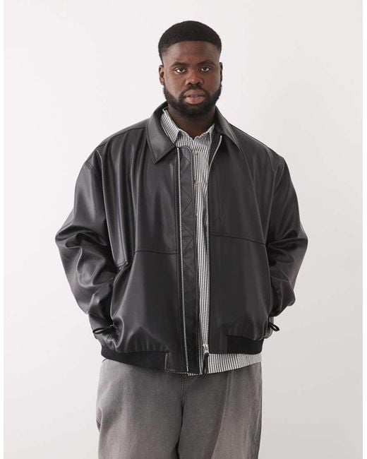 ASOS Black Faux Leather Oversized Bomber for men