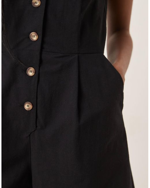 Nobody's Child Black Peri Square Neck Button Up Playsuit