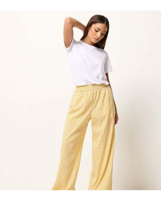 PixieGirl White Petite Gingham Wide Leg Trousers
