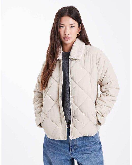 Mango Blue Teen Quilted Jacket With Shearling Collar