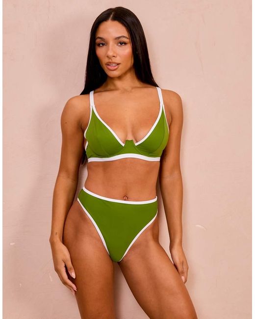 Wolf & Whistle Green Fuller Bust X Georgia Bayliss Underwire Bikini Top With Contrast Trim