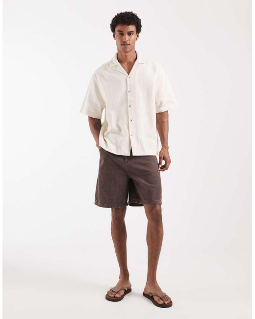 ASOS White Boxy Oversized Revere Basket Textured Shirt for men