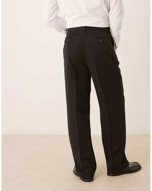 ASOS Black Smart Wide Leg Trouser With Double Pleats for men