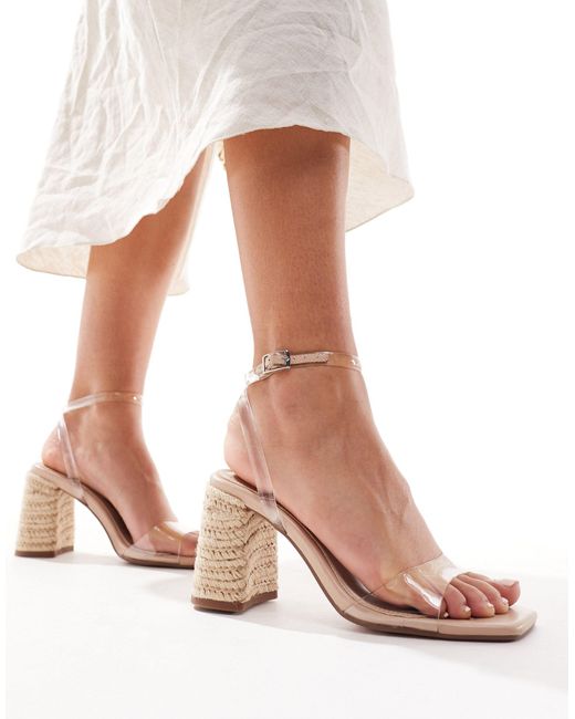 ASOS Pink Hotel Barely There Raffia Block Heeled Sandals