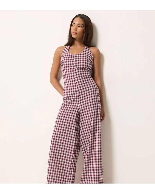 PixieGirl Purple Petite Gingham Wide Leg Jumpsuit