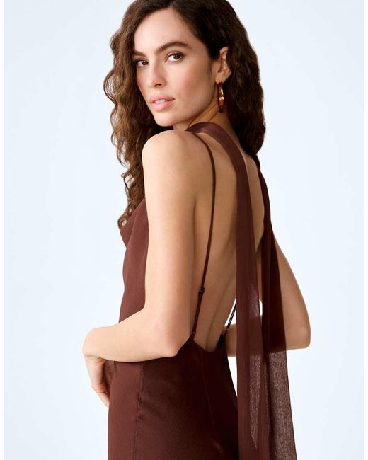 OMNES Red Dresses Taylor Chiffon Ruffle Maxi Dress With Scarf