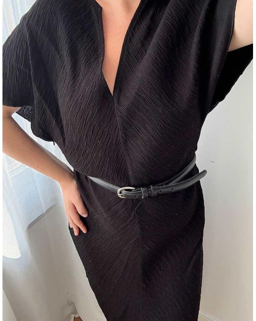 NA-KD Gray Crinkle Short Sleeve Maxi Dress