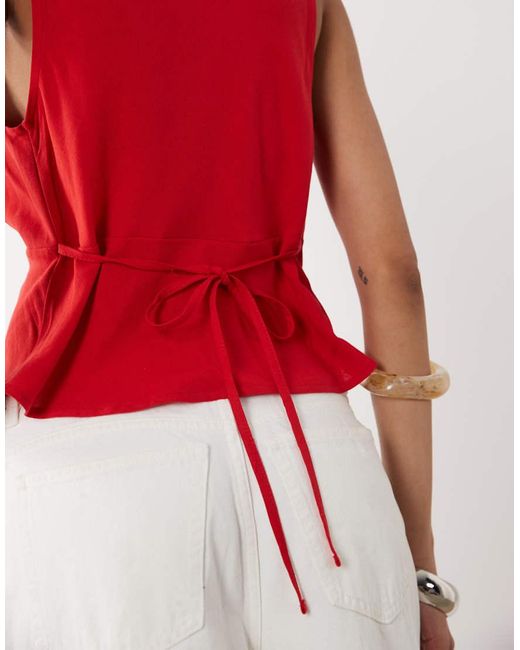 ASOS Red Linen Blend Halter Top
