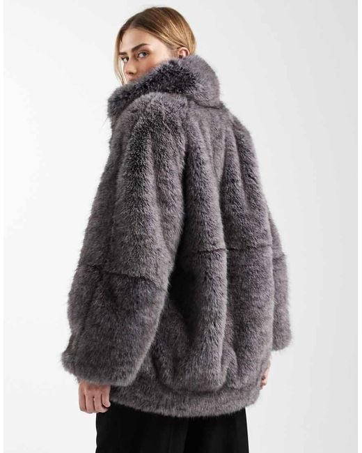 ASOS Black Vintage 80s Faux Fur Jacket With Gold Brooch Detailing