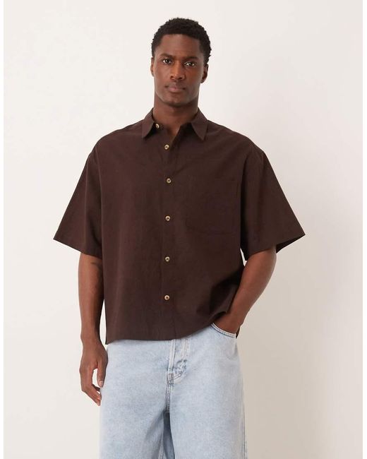 ASOS Brown Boxy Oversized Shirt With Linen for men