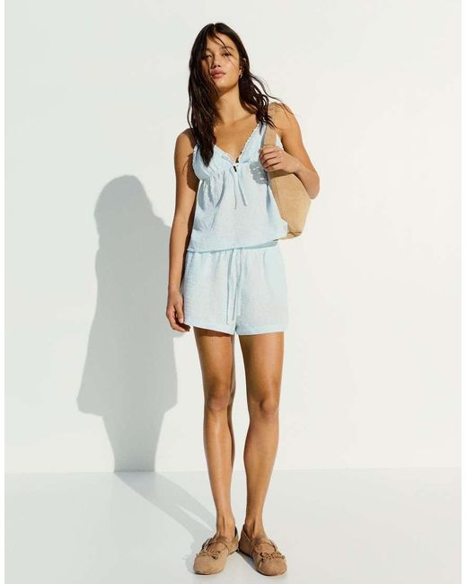 Bershka Blue Rustic Shorts With Elasticated Waist