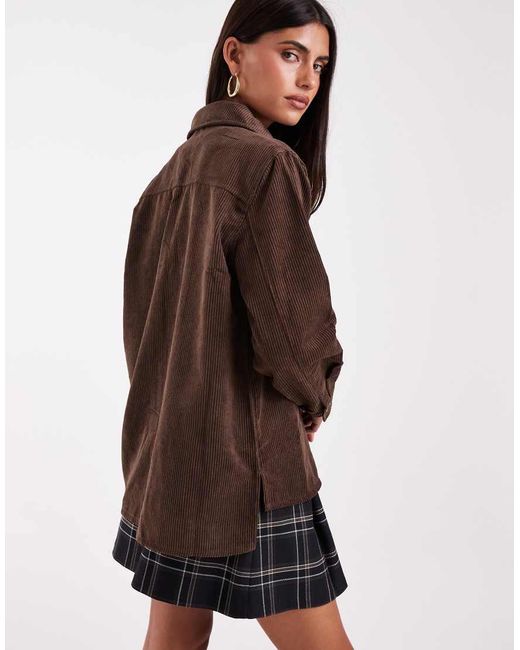 Pieces Brown Pocket Detail Oversized Cord Shirt