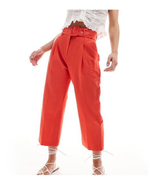 ASOS Asos Design Petite Tailored Belted Trouser With Linen