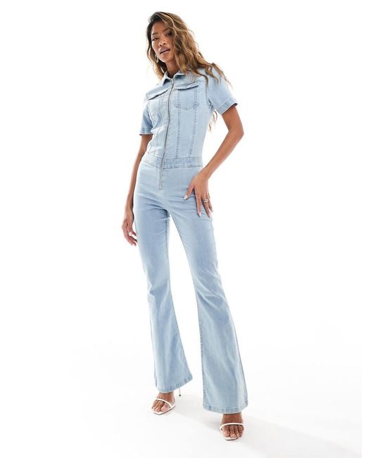 ASOS Blue Stretch Denim 70s Jumpsuit