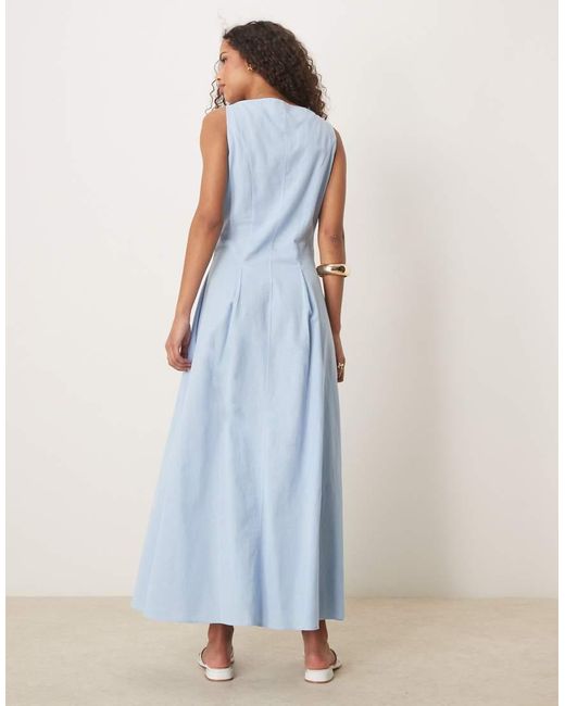 Vestido Largo Abotonado Estilo Chaleco Con Cuello Barco De ASOS de color Blue