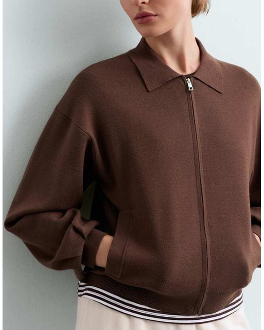 Oysho Brown Knit Polo Jacket