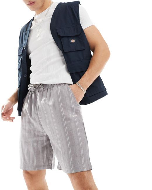 Denim Project Blue Co-ord Linen Blend Striped Shorts for men