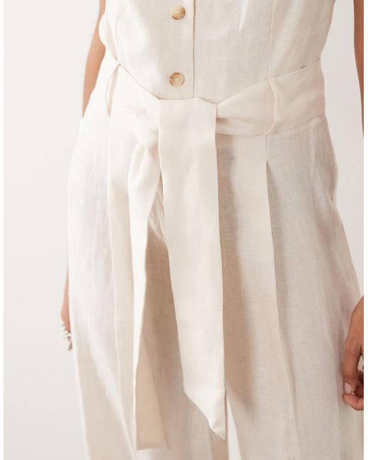 Mango Natural Halterneck Linen Tie Waist Jumpsuit