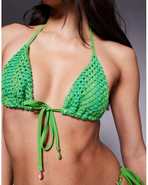 ASOS Green – rosie – triangel-bikinioberteil aus häkelstrick