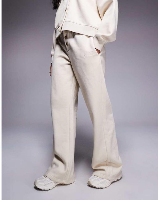 Kaiia Natural Cotton Blend Embroidered Logo Button Detail Wide Leg joggers Co-ord