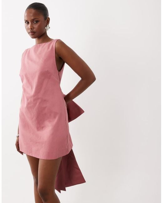 ASOS Red Slash Neck Shift Mini Dress With Open Back And Bow Back