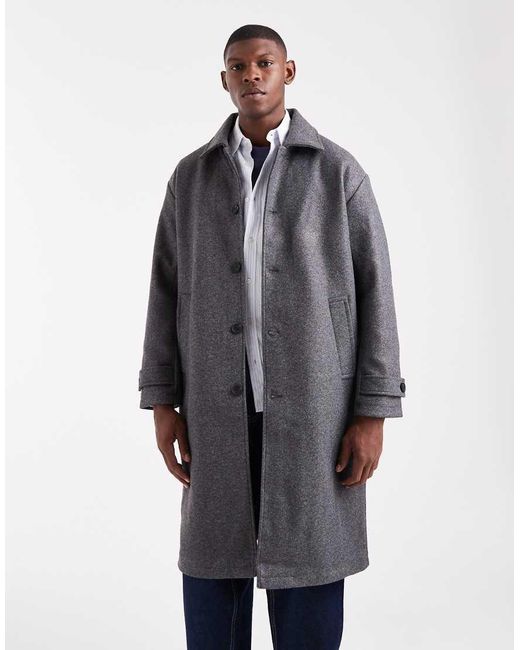 Only & Sons Blue Faux Wool Longline Overcoat for men