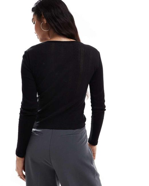 Vero Moda Blue Pointelle Long Sleeve Top