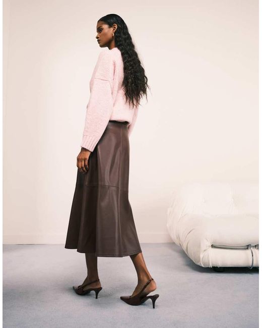 Mango Pink Faux Leather Midi Skirt