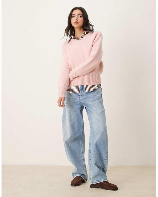 Mango Natural V Neck Chunky Knitted Jumper