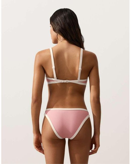 Oysho Brown Contrast Trim Triangle Bikini Top
