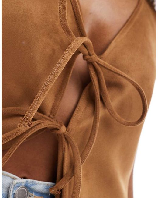 Miss Selfridge Rechtvallende Western Jurk Met Suèdelook En Gestrikte Voorkant in het Brown