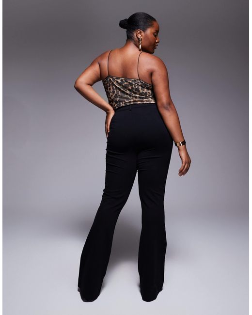 ASOS Black Asos Design Curve Premium Ponte Flare Trouser With Tailored Waistband