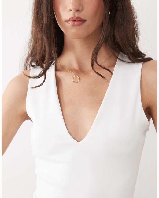 GOOD AMERICAN White Cotton Sculpting Deep V Sleeveless Bodysuit