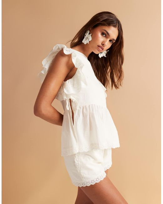 ASOS Natural Cotton Tie Side Lace Trim Top