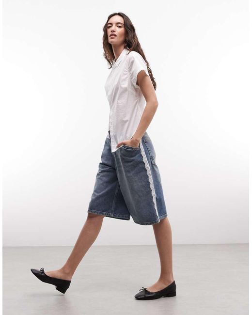 Reclaimed Vintage Blue Denim Jort With Lace Detail