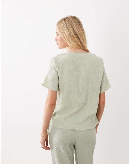 Jdy White Short Sleeve Tie Front Cheesecloth Shirt Co-ord