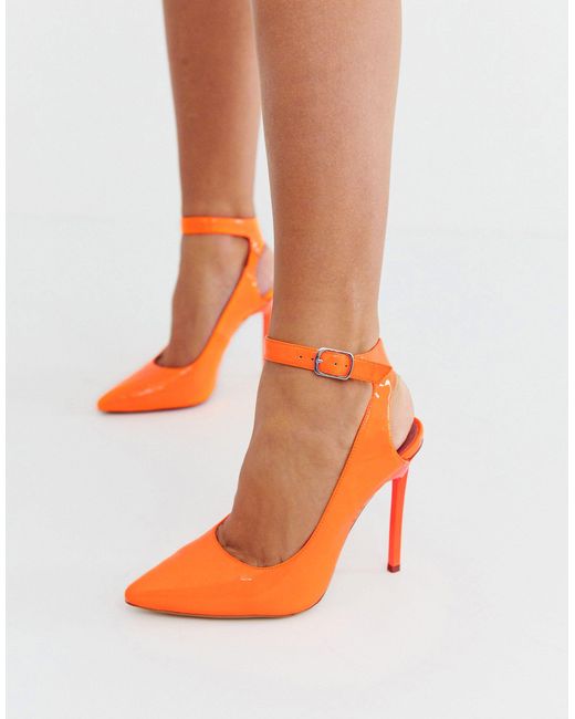 London Rebel Orange Pointed Stiletto Heels