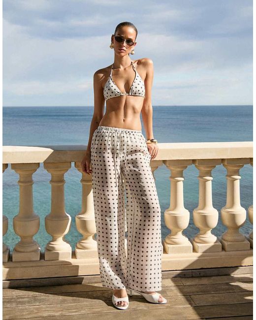 4th & Reckless Blue Sheer Mesh Elasticated Waist Wide Leg Beach Trousers Co-ord