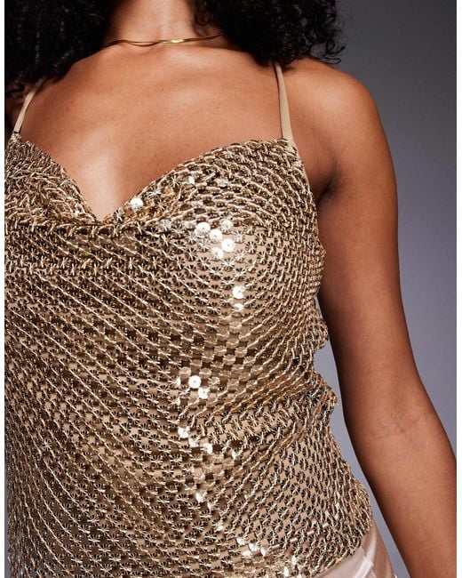 River Island Brown Sequin Drape Cami Top