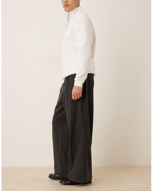 Pantalon ample habillé en tissu épais à taille élastique ASOS pour homme en coloris Black