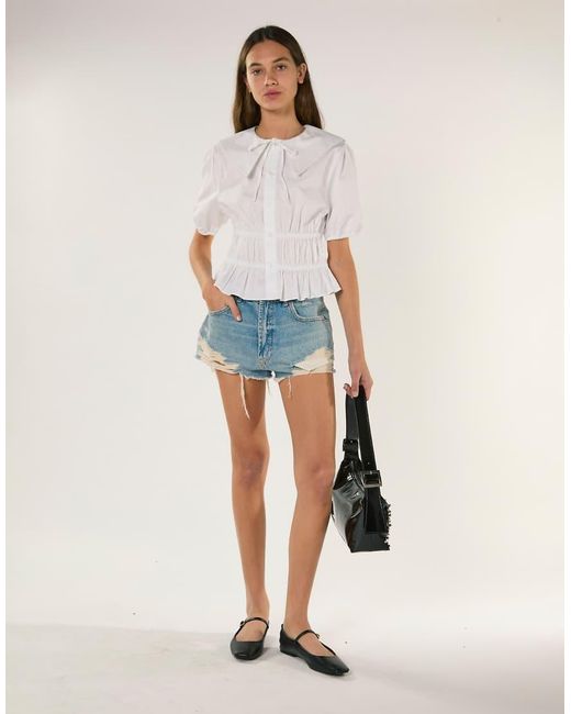 Glamorous White Smocked Waist Blouse