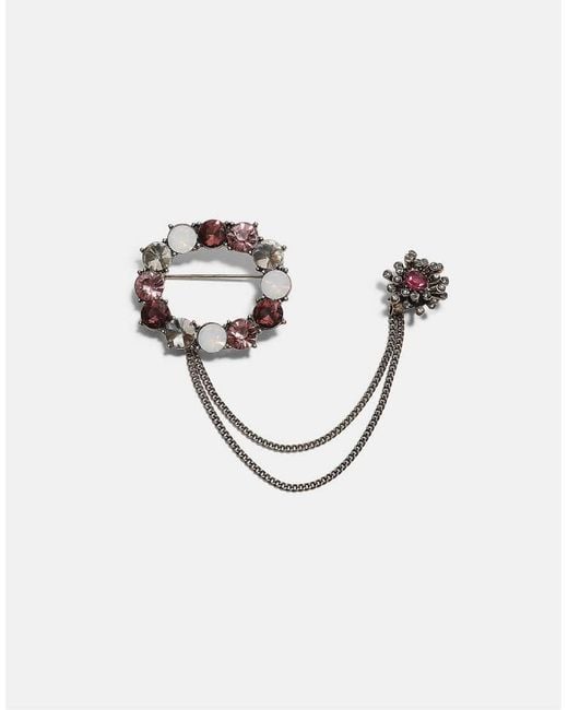 Stradivarius Metallic Jewelled Chain Brooch
