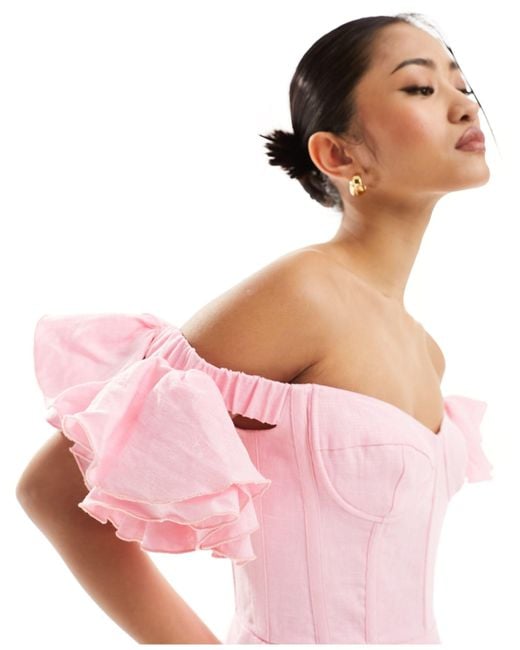 Bardot Pink Corsage Detail Mini Dress