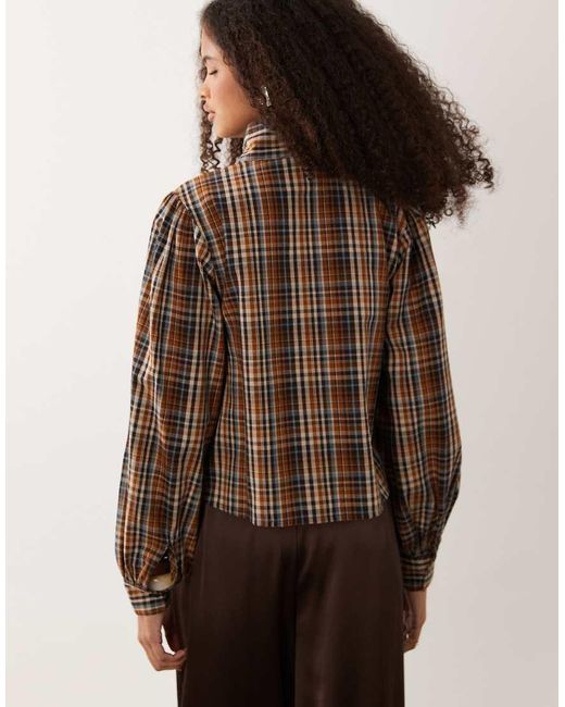 Wednesday's Girl Brown Long Sleeve Shirt With Tie Detail