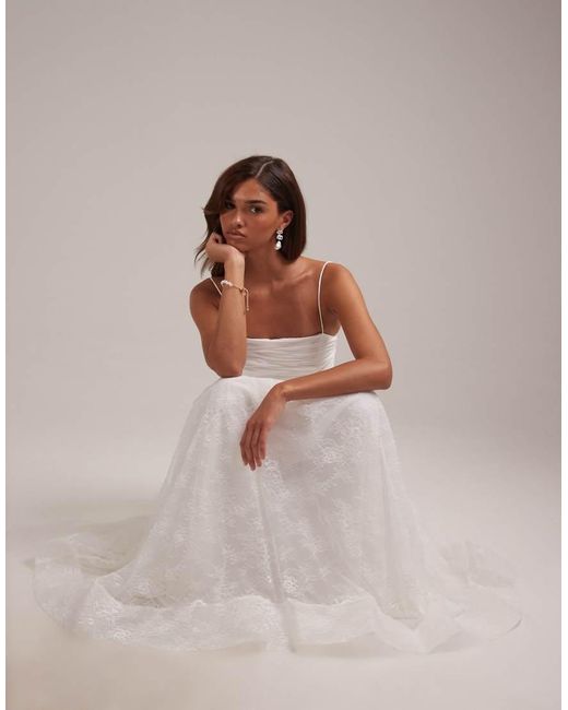 ASOS White Bridal Ruched Bust Cami Wedding Maxi Dress With Full Lace Skirt
