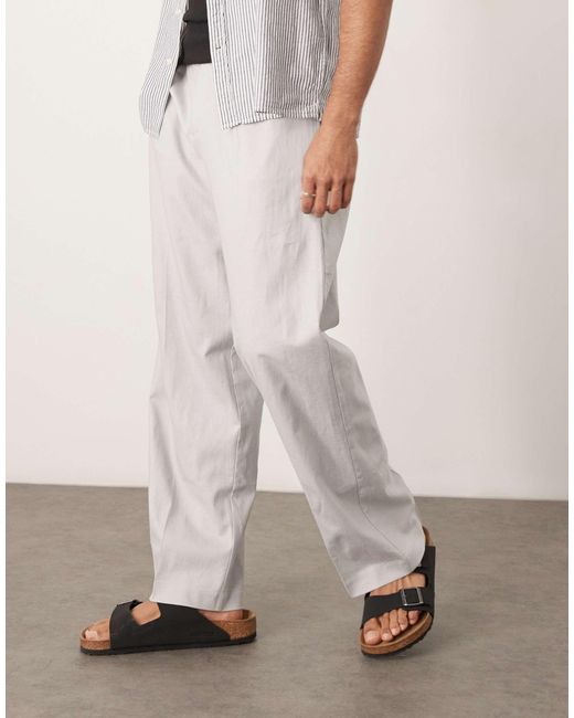 ASOS Blue Smart Wide Leg Linen Blend Trousers With Front Pleat for men